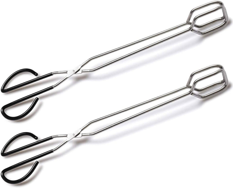2Pcs 16 Inch Extra Long Stainless Steel Kitchen Scissor Tongs, Non-Slip Comfortable Red Grip, Heat Resistant for BBQ and Cooking