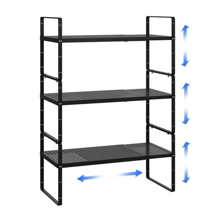 Expandable Cabinet Shelf Organizer Adjustable Metal Spice Rack Stackable Freestanding Counter Storage Shelves for Kitchen Cabinet Under Sink Office Desk (3 Count)