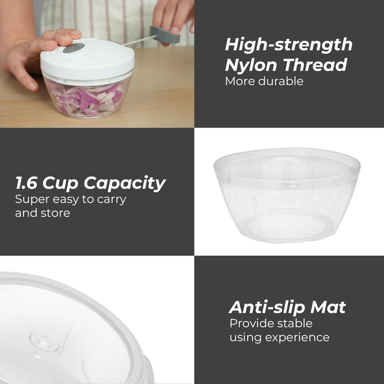 ZHANG XIAO QUAN SINCE 1628 Manual Food Chopper Hand Pull String Vegetable Cutter Onions Garlic Chopper Portable Food Mincer for Garlic Ginger Herbs Nuts Durable Kitchen Food Processor 1.6 Cup(400ml)