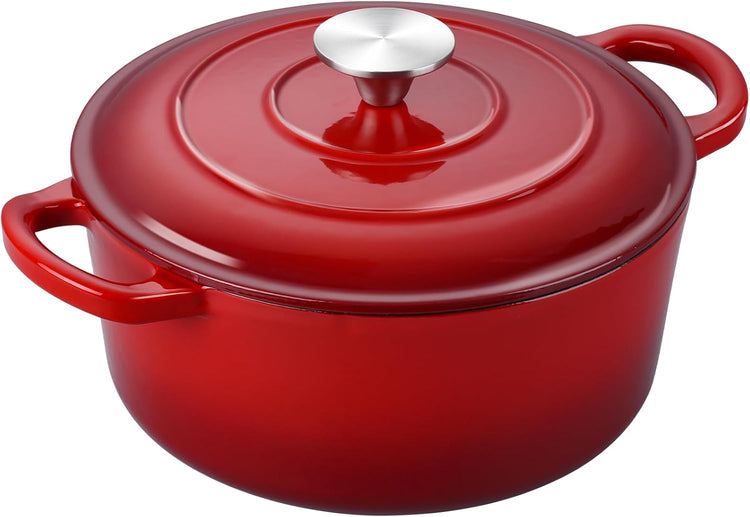 6 Quart Dutch Oven with Lid, Leonyo 6QT Enameled Cast Iron Dutch Oven for Sourdough Bread Baking, Heavy Duty Cookware for Braising, Stews, Roasting, Red - Nestoria