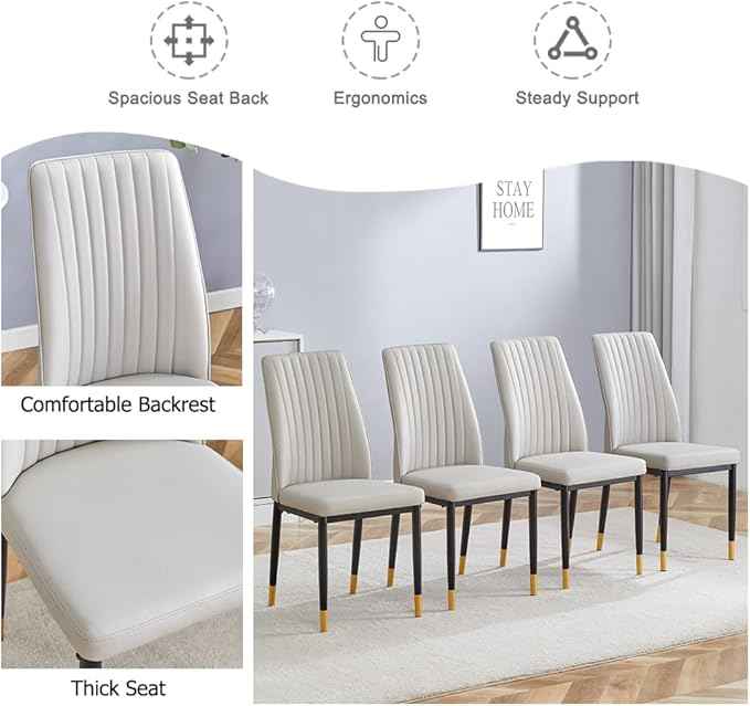 Modern Dining Chairs Set of 8 Gray Kitchen Chairs Set PU Leather Chair with Metal Legs Armless Upholstered Chair for Dinner Room, Office, Waiting Room(Set of 8, Gray)