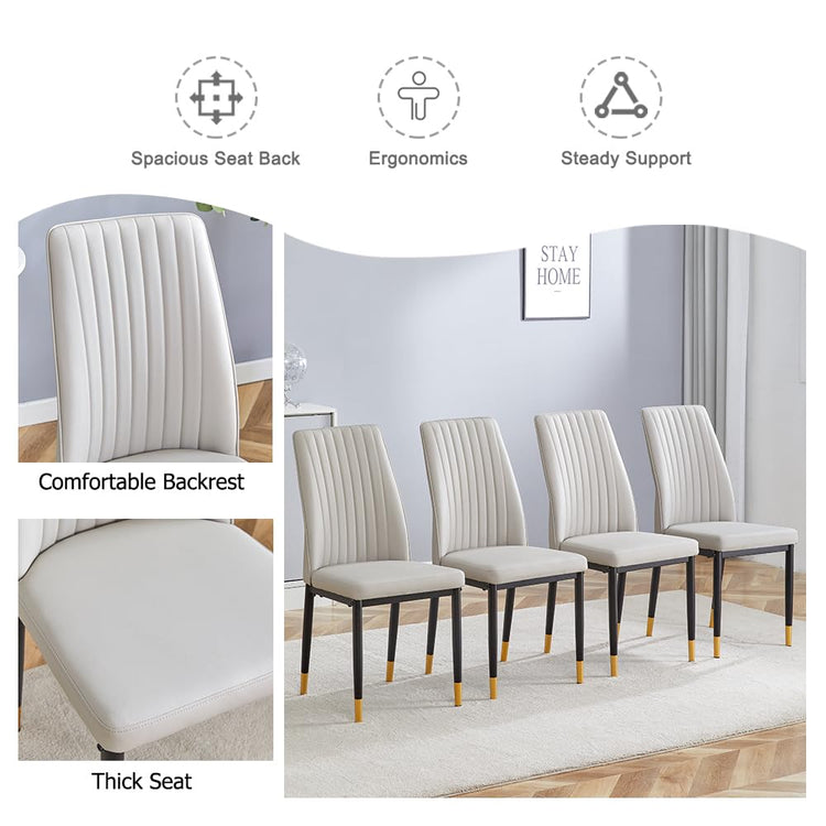 Modern Dining Chairs Set of 4 Gray Kitchen Chairs Set PU Leather Chair with Metal Legs Armless Upholstered Chair for Dinner Room
