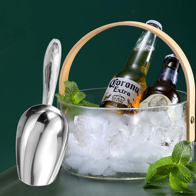 Metal Ice Scoop,Kitchen Ice Scooper for Ice Maker,Stainless Steel Small Ice Scooper for Freezer,Kitchen Gadgets Cookie Flour Pet Dog Food Scoop (Curved handle silver, 6OZ)