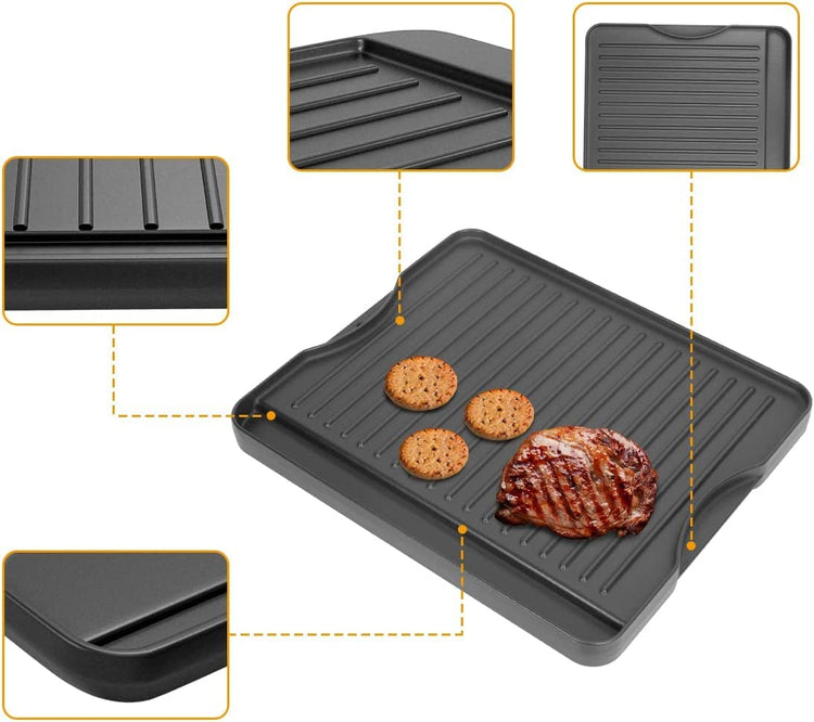 2-in-1 Reversible 14” x 16” Pre-Seasoned Cast Iron Cooking Griddle
