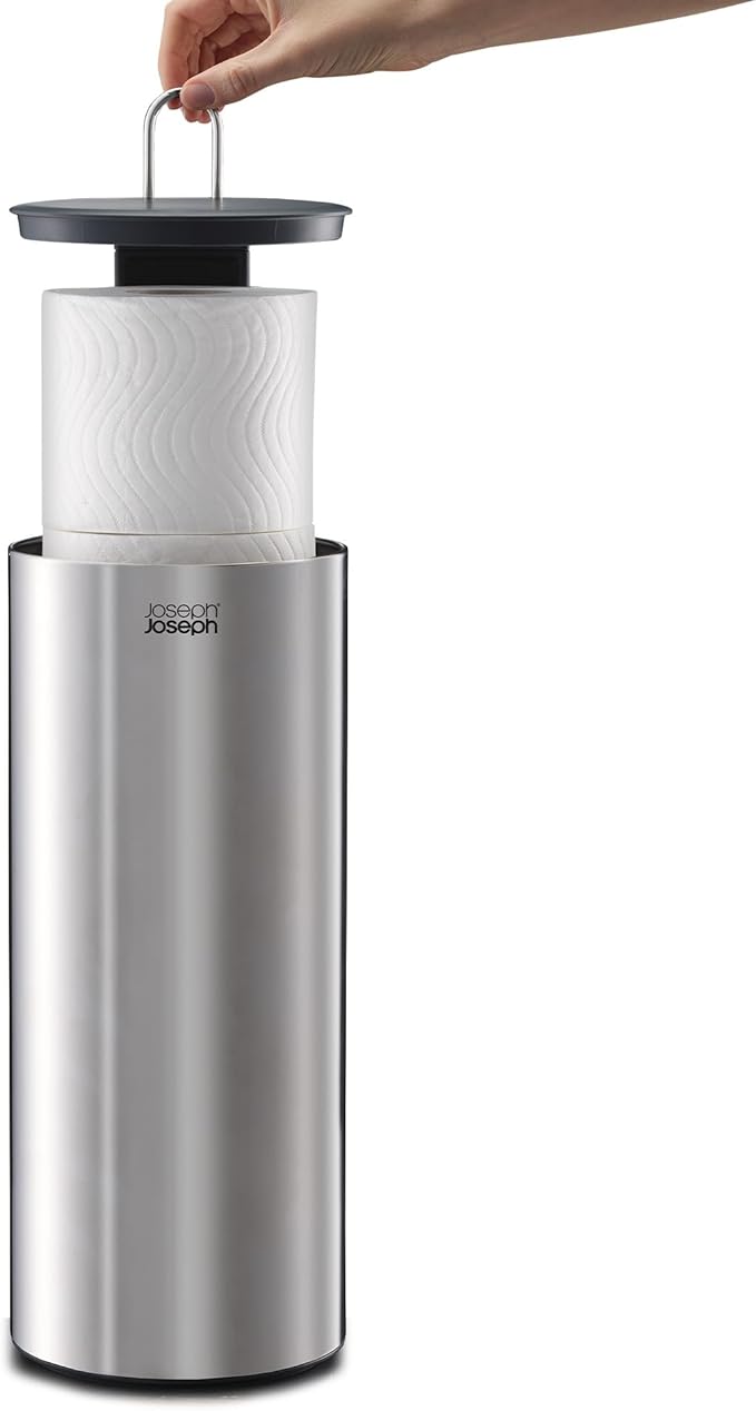 Joseph Joseph EasyStore Luxe Stainless Steel Concealed Toilet Paper Holder Stand Storage with Lid, Hods up to 3 Rolls