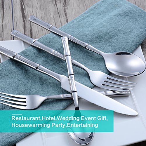 Silverware Set Stainless Steel Flatware Set 40 Pieces Cutlery Set Bamboo Handle Mirror Finished for Home Kitchen Restaurant Hotel Cutlery Set Service for 8