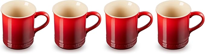Le Creuset Stoneware Set of 4 Mugs, 14 oz. each, Cerise