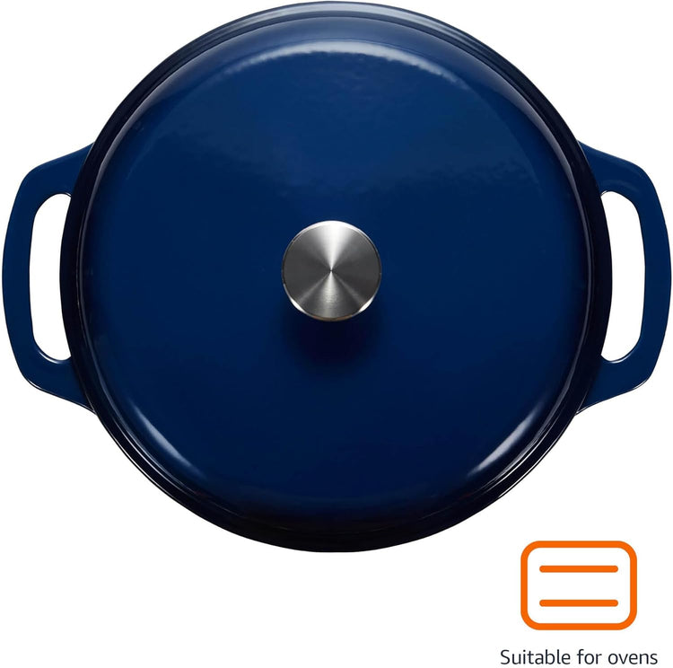 Amazon Basics Cast Iron Dutch Oven Pot with Lid, Enameled, Round, Dual Handles, Heavy-Duty, Medium, 6-Quart, Navy - Nestoria