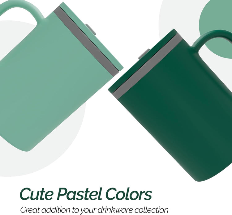 Copco Iconic 16oz Double Wall Insulated Desk Mug with Lid & Handle, Set of 2, BPA-Free Reusable Plastic, Spill-Proof, Microwave & Dishwasher Safe, Wide Mouth, Cup Holder Friendly (Green/Hunter Green)