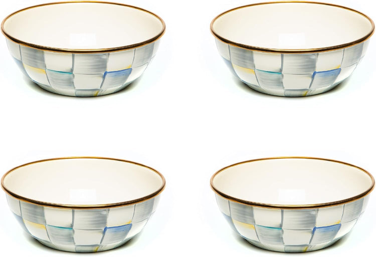 MACKENZIE-CHILDS Enamel Everyday Bowl, Serving Bowl for Entertaining, Extra-Small, Gray-and-White Sterling Check, Set of 4