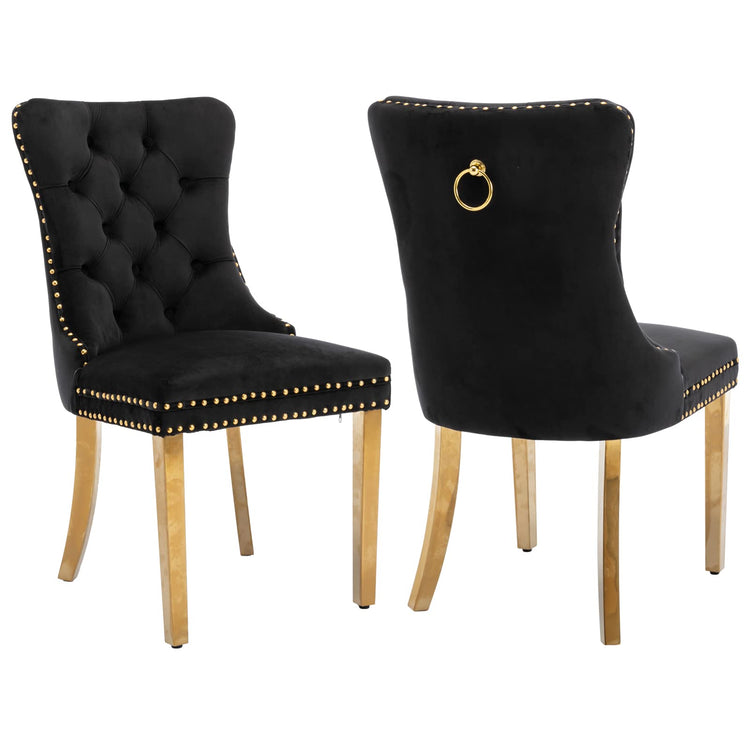 Black and Gold Velvet Dining Chairs Set of 2 (2 Count)