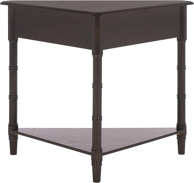 SAFAVIEH Home Collection – Gomez Dark Chocolate Corner Table, 1-Drawer Space-Saving Triangle Accent Table, Classic Turned-Leg Design (AMH5709F)