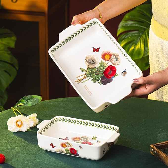 ONCCI In-Glaze Ceramic Baking Dish Set of 2 - Rectangular with Handles,Single Serving Size Casserole dishes 10.8*7.99in & 8.58*6.54inch Sizes - Oven Safe for Cooking, Baking, Casseroles - Dishwasher Safe(Corn Poppy)