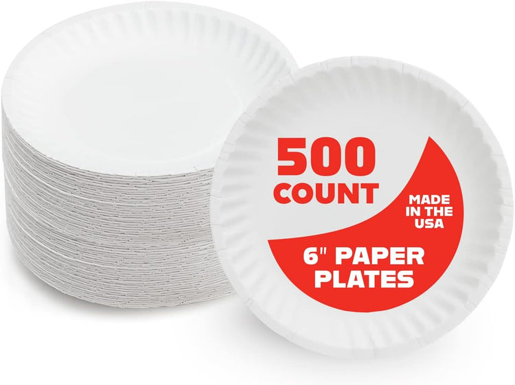 Hygloss Products Paper Plates - Uncoated White Plate - Use for Foodware, Events, Activities, Crafts Projects and More - Environmentally Friendly - Recyclable and Disposable - 6-Inches - 500 Pack