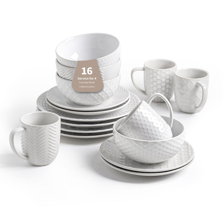 16 Piece Ceramic Dinnerware Set with Mugs (16 Count)