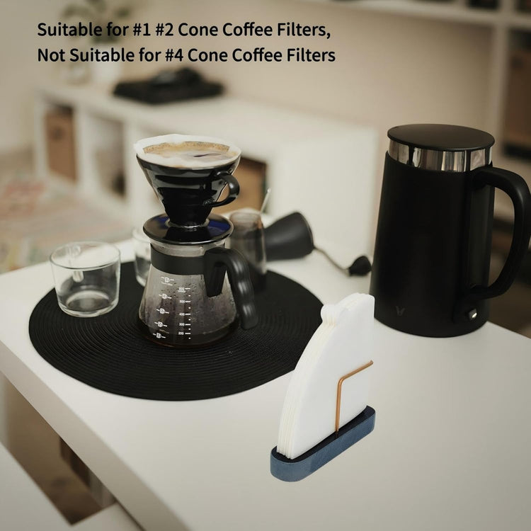 Cone Coffee Filter Holder for Counter, Coffee Filter Storage Container for Cone Paper Filters Size #01 & #02, Marble Base with Non-Slip Pad (Black)