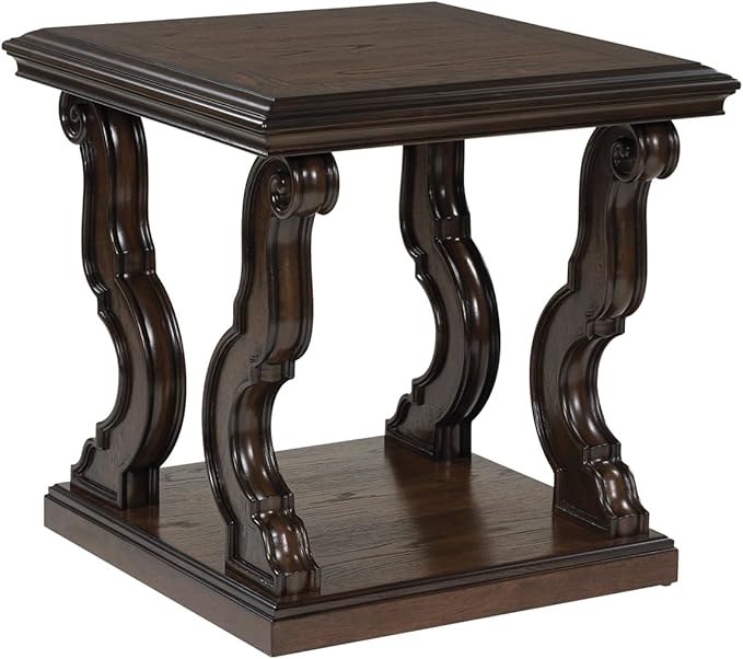 Signature Design by Ashley Maylee Classic End Table with Open Shelf and Scroll Legs, Dark Brown