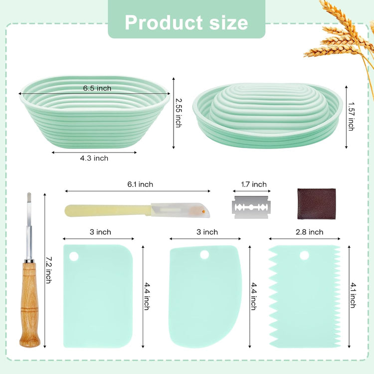Silicone Banneton, Sourdough Bread Baskets (Set of 6, 6.5 Inch), Oval Proofing Bread Bowls with Starter Kit, Bread Making Baking Supplies