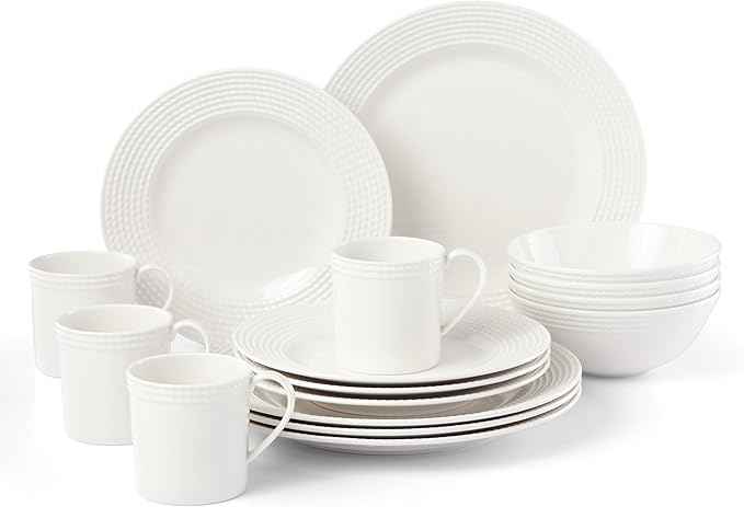 Kate Spade New York Wickford 16-Piece Dinnerware Set, 15.75 LB, White