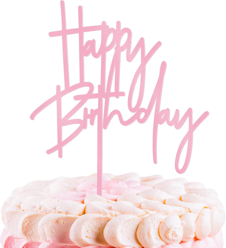 1PCS Pink Birthday Cake Topper, 5.3 x 7.2Inches Happy Birthday Cake Topper, Acrylic Happy Birthday Cake Sign for Children or Adults, Party Cake Desserts Decor and Photo Booth Props