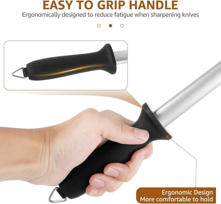 3 PCS 12 Inch Diamond Honing Steel, Diamond Sharpening Rod Knife 1000 Grit Sharpener Rod with Hanging Holes for Kitchen Knife, Chef, Hunting or Home Gourmet Blade, 17" Overall