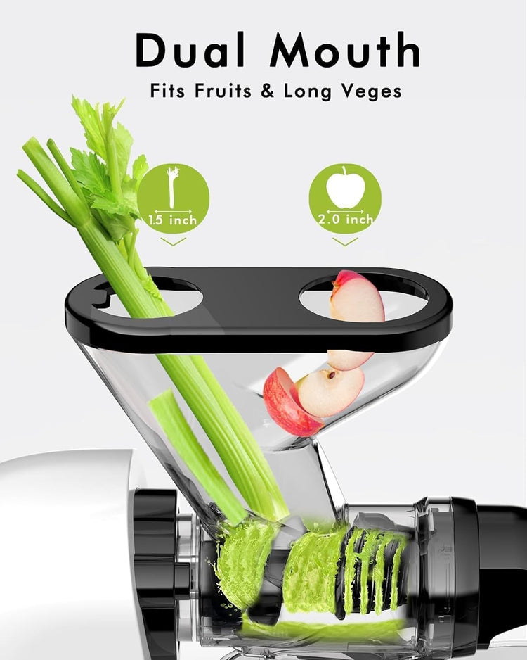 SiFENE Cold Press Juicer Machine, Slow Masticating Juicer, Vegetable and Fruit Juice Extractor Maker Squeezer, Easy to Clean, Non-BPA, White