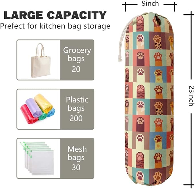 Cat Pattern Grocery Bags Holder Organizer For Shopping Bags,Wall Mount Plastic Bags Storage Container Dispensers, Pet Lovers Home Kitchen Gifts For Women, Family, Friends, Cat Dad, Cat Mom