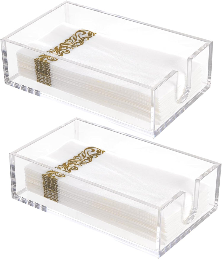 Rubtlamp 2Pcs Acrylic Napkin Holder Bathroom - 0.27Inch Thickness Clear Acrylic Guest Towel Holder - Hand Towel Tray for Kitchen, Parties, Weddings, Party, Hotel, Restaurant(Clear, 9”X5.5”X2.5”)