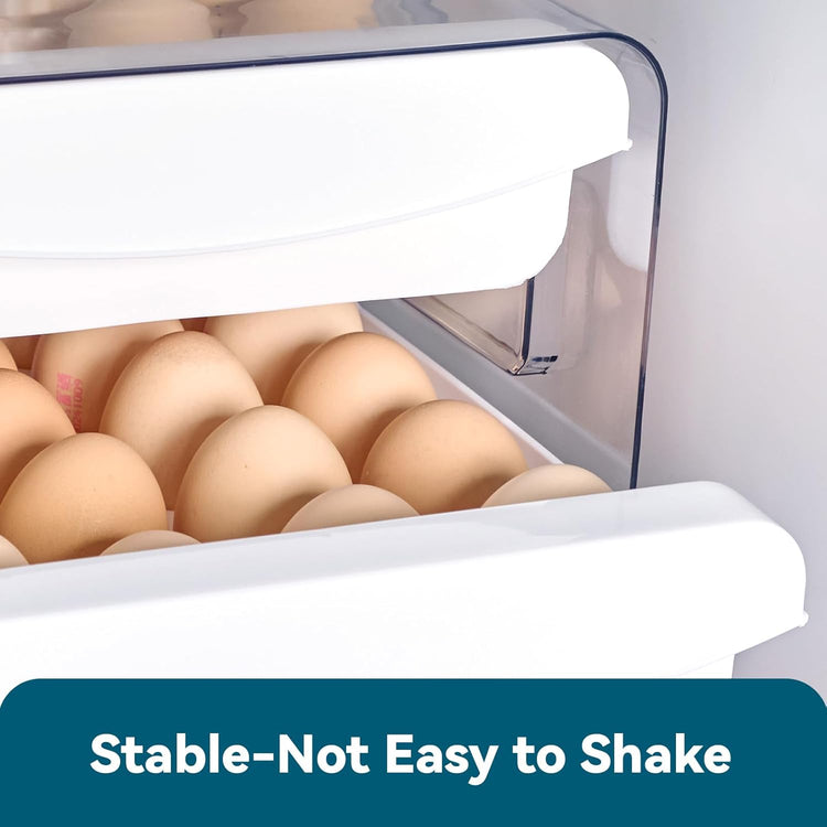 Egg Container Holders Dispenser for Refrigerator 40 Eggs, 2 Tier Clear Stackable Holder Tray with Drawer for Fridge, Storage Container with Handles for Refrigerator, Countertop