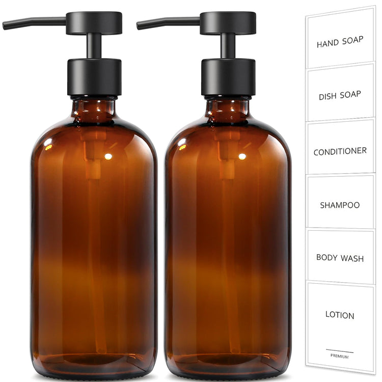 Amber Glass Soap Dispenser (2 Count)