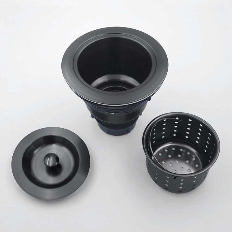 3-1/2-Inch Kitchen Sink Drain Strainer Assembly Kit Gunmetal Black, GZILA Deep Waste Basket Strainer with Sealing Lid Sink Stopper, Dark Gray 304 Stainless Steel