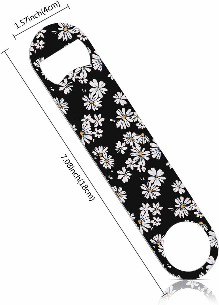 Daisy Print Stainless Steel Bottle Opener Delicate White Flower Blossom Pattern Pretty Floral Petal Flat Beer Bottle Opener Keychain for Home Kitchen Bar Restaurant Party Birthday Gift