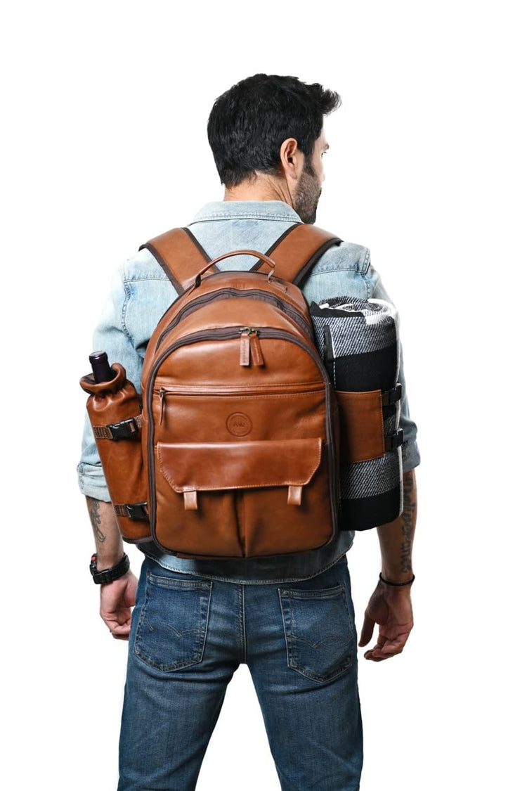 Genuine Leather Picnic Backpack for 4
