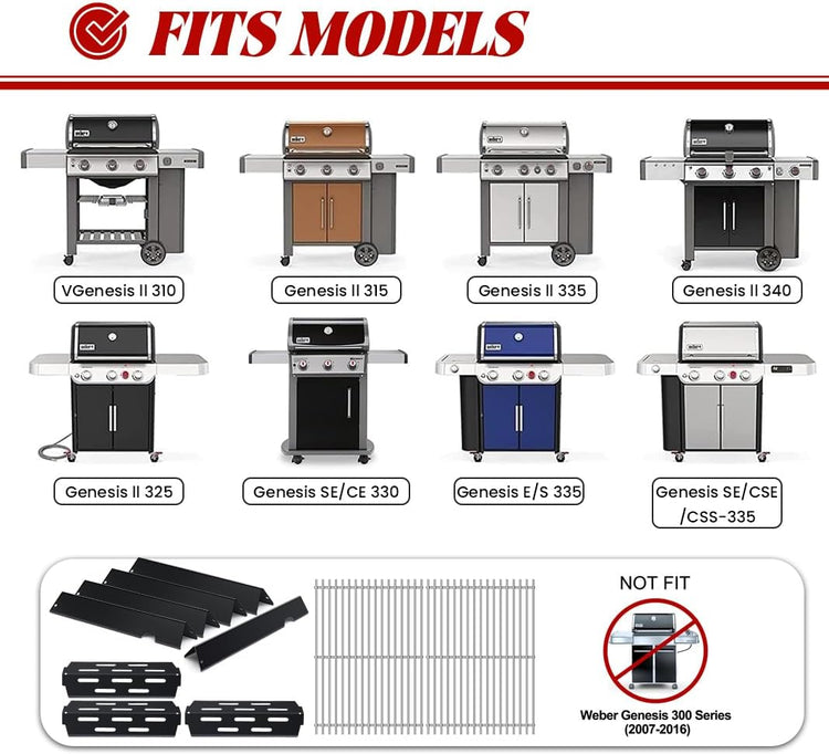 Grill Replacement Parts for Genesis ii Grates 66032 Flavorizer Bars Grill Parts GS4,66095 Grill Grates 66795 Heat Deflector Replacement Parts for Weber Genesis ii E-310