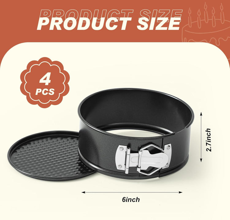 4 Pcs 6 Inch Non Stick Springform Pan with Removable Bottom Carbon Steel Cheesecake Pan Round Springform Cake Mold with Stainless Steel Spring Buckles for Baking Kitchens Restaurant
