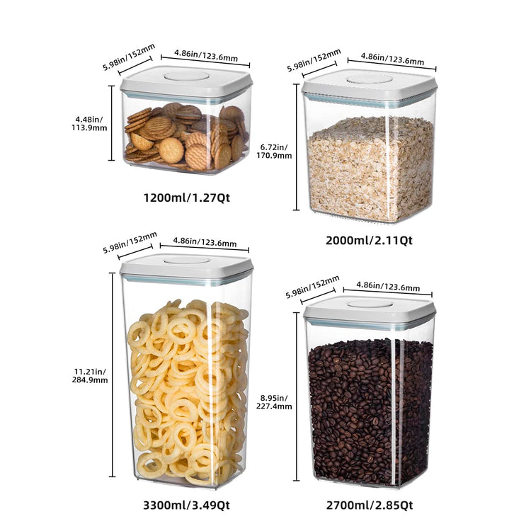 8 Piece Set of Pop Airtight Food Storage Containers with Lids Stackable Containers for Kitchen Pantry Organization Ideal for Cereal Snacks Flour Sugar Coffee and Spaghetti