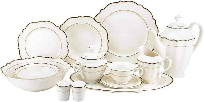 Euro Porcelain 57-pc Banquet Dinnerware Set, Luxury Bone China Tableware, Service for 8 (6664-3) 6664-20
