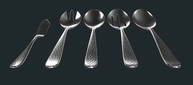 Hammered Serving Utensil Set, 18/10 Stainless Steel Serving Spoons, Salad Servers, Butter Knives, Mirror Finish, Dishwasher Safe, Elegant and Durable (10-Piece Serving Set, Fidenza Hammered)