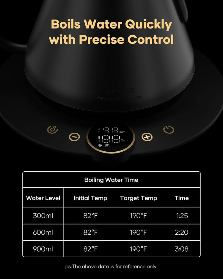 Cocinare FLOW B9 Gooseneck Electric Kettle, Precise Temperature Control for Pour-Over Coffee & Tea Brewing, Stainless Steel Interior, Rapid Heating for Boiling Water, 1500W/0.9L Matte Black