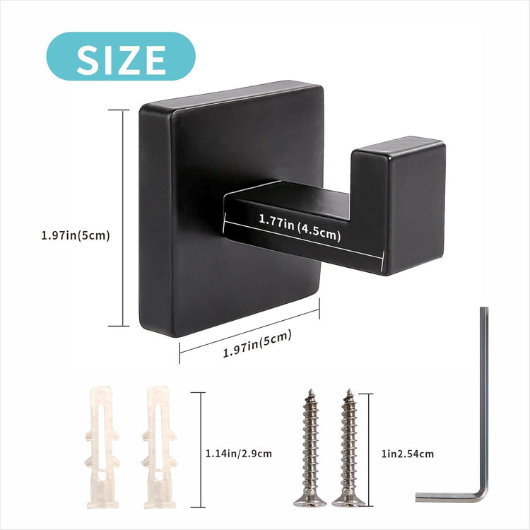 Matte Black Robe & Towel Hooks, Heavy Duty SUS 304 Stainless Steel, Wall Mounted, 2 Pack, Modern Design for Bathroom, Kitchen, and Bedroom