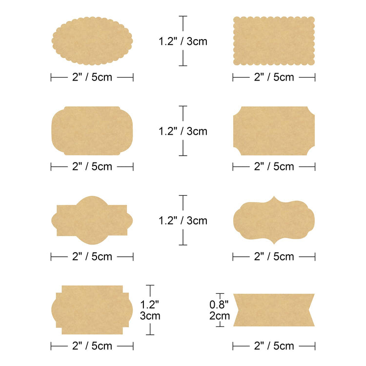 Assorted Shape Kraft Label Stickers (256 Count)