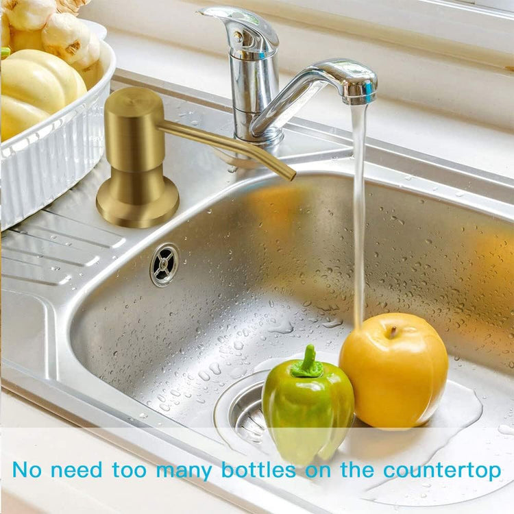 Dish Soap Dispenser for Kitchen Sink, Countertop Sink Soap Dispenser Water Pump with 47” No-Spill Extension Tube Kit Design for Kitchen Bathroom, Easy to Press, No More Refills (Golden)