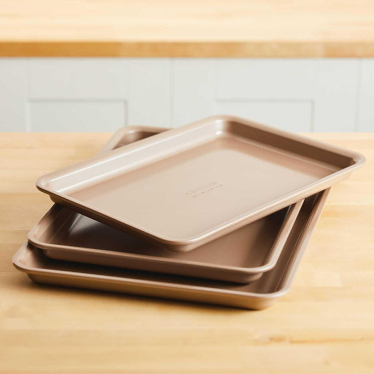 Anolon Gourmet Nonstick Bakeware Set with Nonstick Cookie Sheets / Baking Sheets - 3 Piece, Bronze Brown