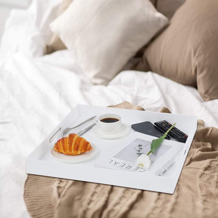 18×18 Inch Golssy White Acrylic Serving Tray with Handles Extra Large Ottoman Tray Decorative Tray Spill