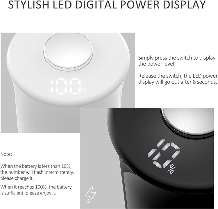 Salt and Pepper Grinder Set with LED Power Display Larger Capacity Salt and Pepper Shakers Set Rechargeable Electric with Flexible Coarsenes LED Light One Hand Operation for Kitchen(White+Black)