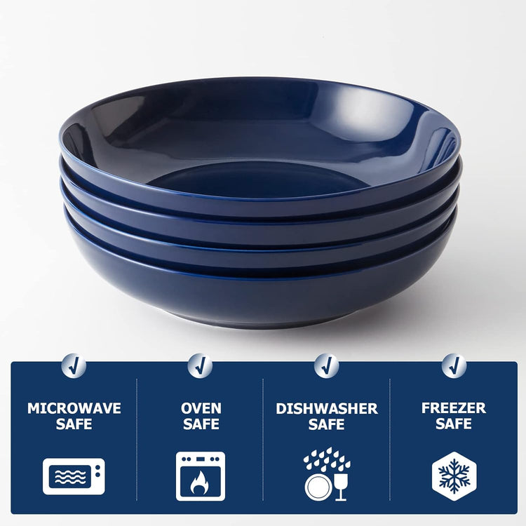 Y YHY 9.75" Large Pasta Bowls, 50 Ounces Big Salad Bowls, Ceramic Serving Bowl Set of 4, Blue