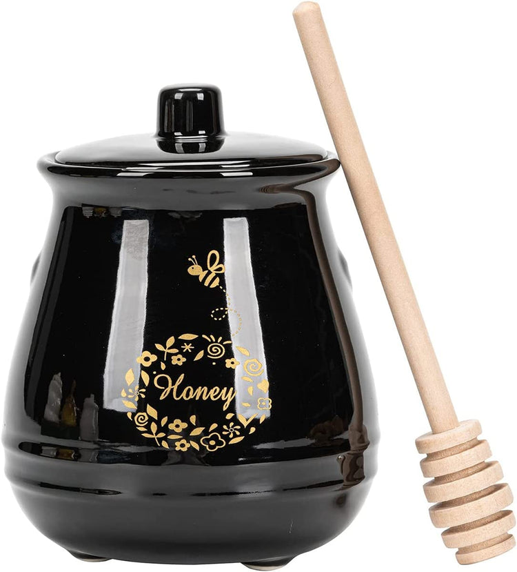 Ceramic Honey Jar With Wooden Honey Dipper