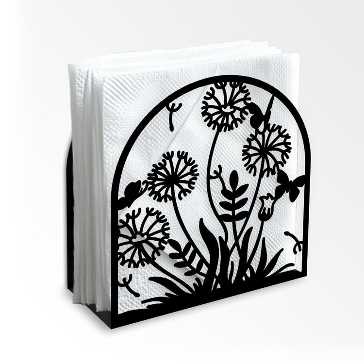 Dandelion Decorative Black Metal Napkin Holder for Table