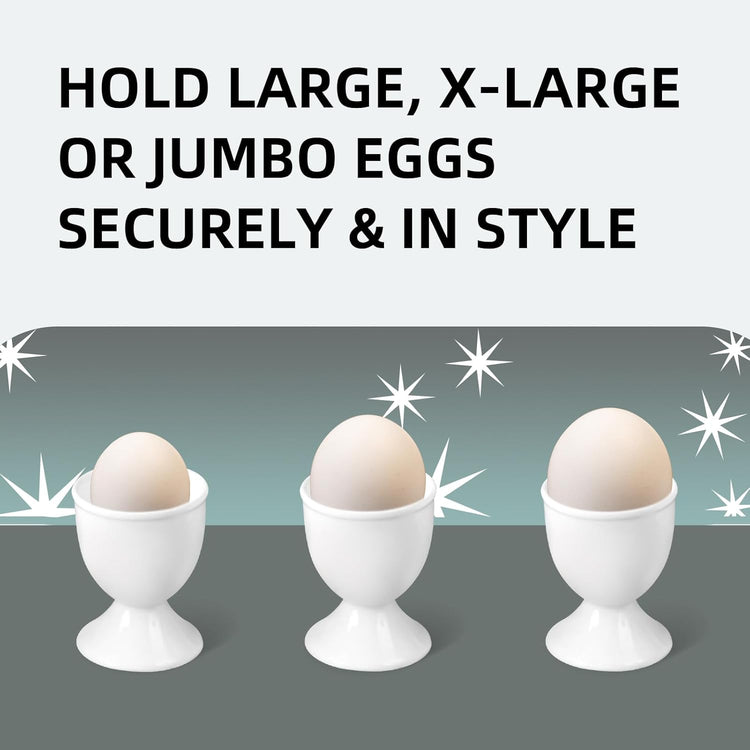 Cinf White Ceramic Egg Cups & Cracker Set | Set of 6 Ceramic Egg Cups + 6 SS Spoons + 1 Egg Topper Breakfast Boiled Cooking Easy to Clean Childhood Memories Kitchen