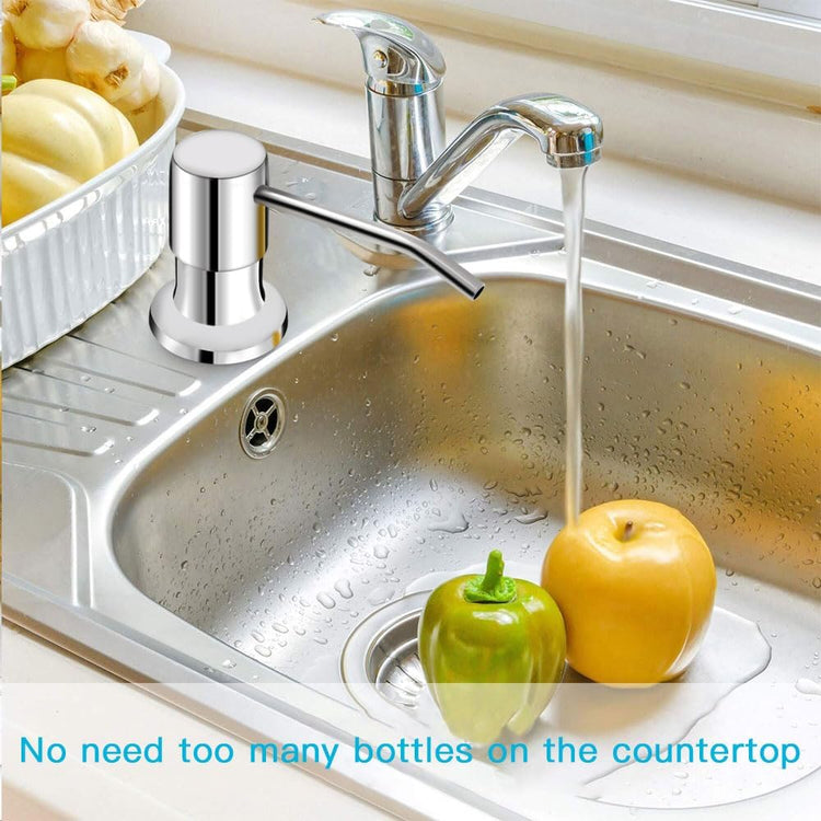 Dish Soap Dispenser for Kitchen Sink, Countertop Sink Soap Dispenser Water Pump with 47” No-Spill Extension Tube Kit Design for Kitchen Bathroom, No More Refills (Chrome)